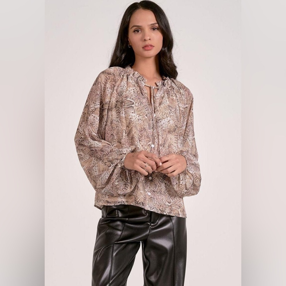NWT Elan Brown Snake Print Blouse - L